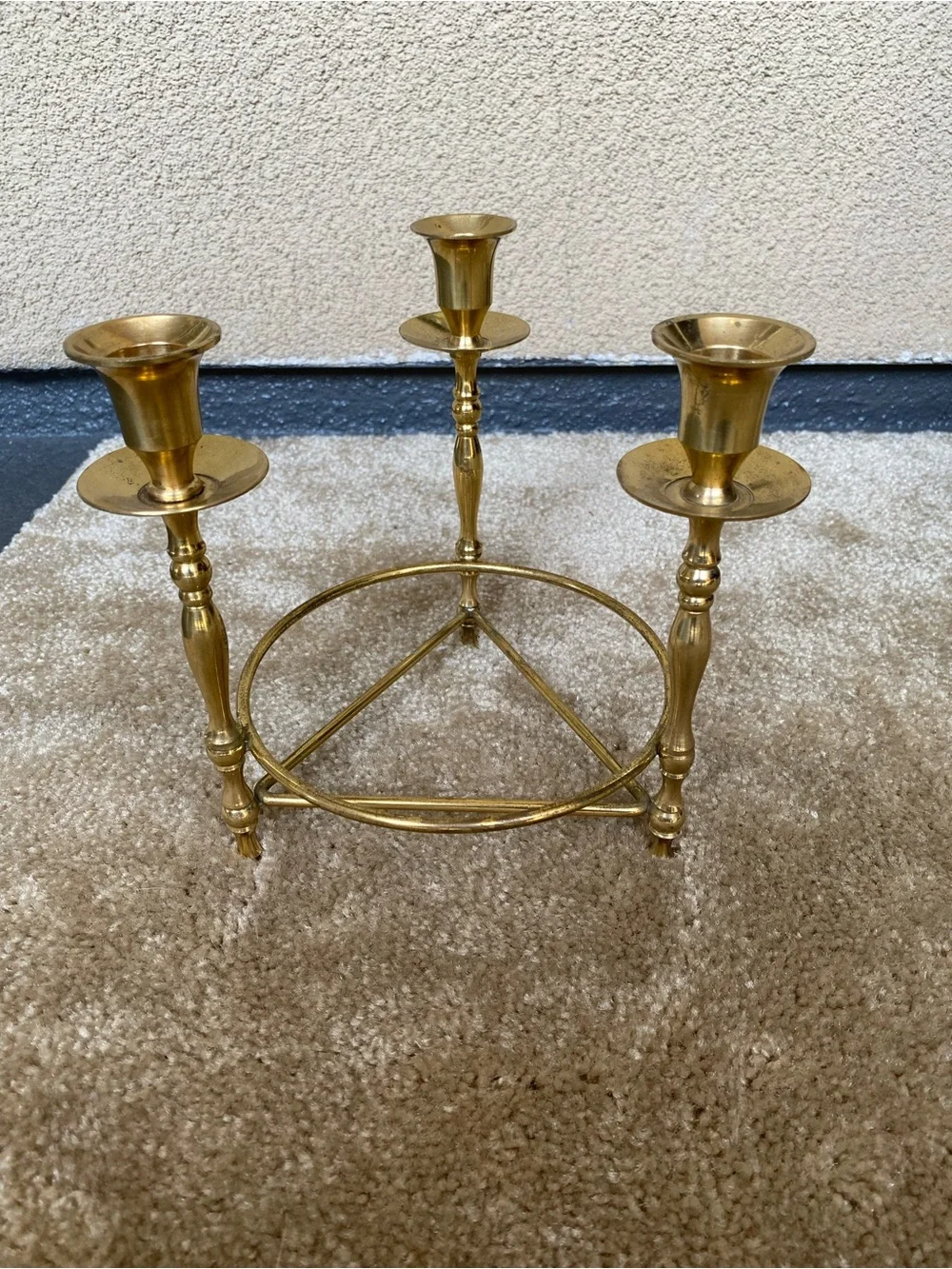 vintage mid-century brass 3-light candle holder